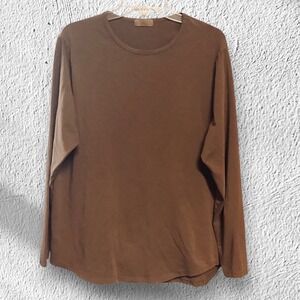 Nuuds Men's Brown Crew Neck Long Sleeve Cotton Pullover T-Shirt Size XL